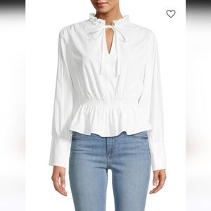 Rebecca Taylor Brown Long Sleeve Rushed Poplin Pullover Tie Front Blouse